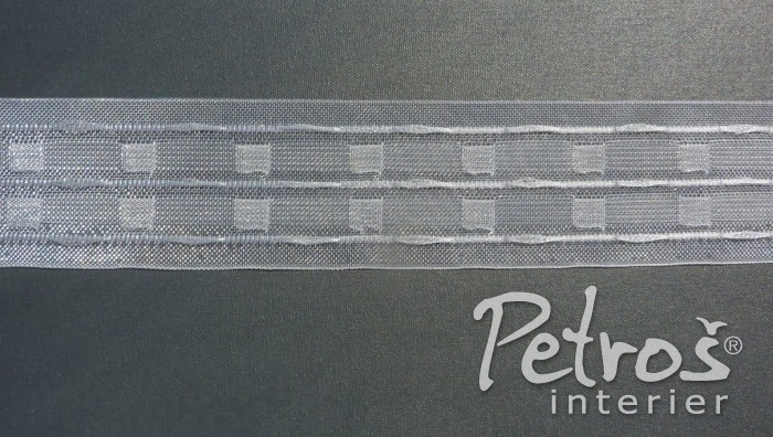 BEZBARVÁ ŘASICÍ PÁSKA 4013 je široká 5 centimetru a používá se na záclony i závěsy. BEZBARVÁ ŘASICÍ PÁSKA 4013 je široká 5 centimetru a používá se na záclony i závěsy.