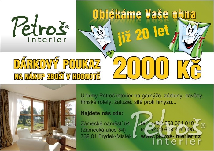 DÁRKOVÉ POUKAZY pro Vás máme připraveny ve firemní prodejně Peteroš interier.